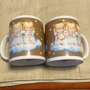 Pair of Hallmark heavenly baby musical angels in the stars and clouds mugs
